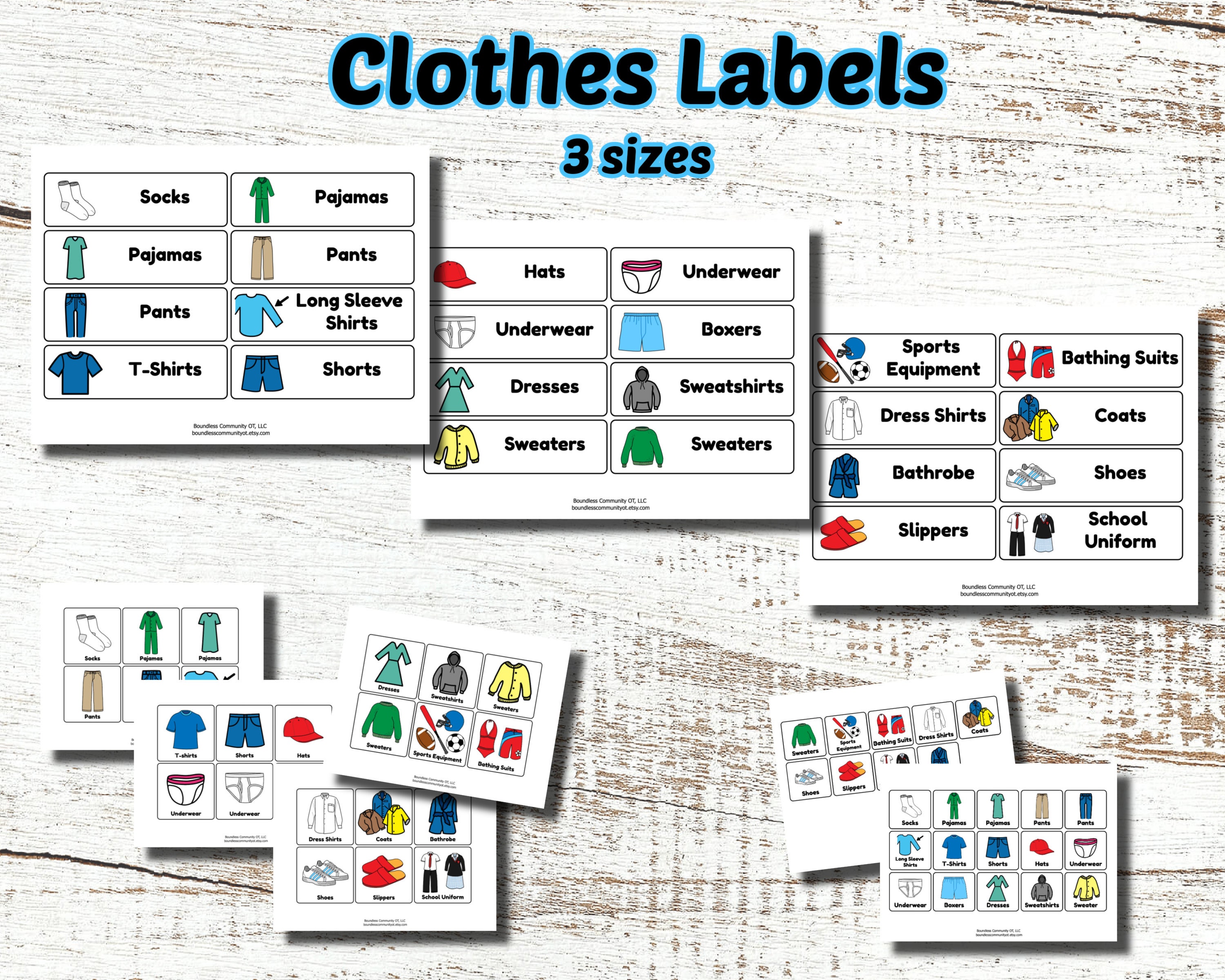 Clothes Labels, Home Organization, Boardmaker Printables, Bedroom Labels  for Kids, Printable Clothes Labels, Bedroom Organization