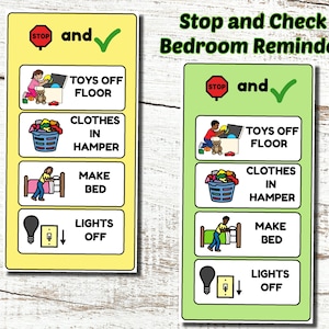Daglig städtabell för sovrum, städtabell för sovrum, snabbstädtabell, visuell städning för barn, visuell släckning av lampor, visuell Boardmaker