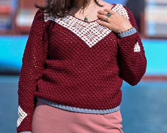 PATTERN ONLY - Daria Sweater - boxy sweater - lacy top - spring sweater