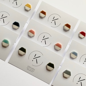 Handmade Earrings | Porcelain Large Hexagon Stud | Half Glaze | Ceramic Jewellery | Delicate | Post Earrings | Minimal | Geometric