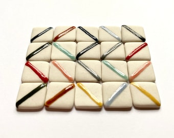 Handmade Earrings | Porcelain Medium Square Studs | Single Line Glaze | Ceramic Jewellery | Simple Studs | Minimal | Geometric