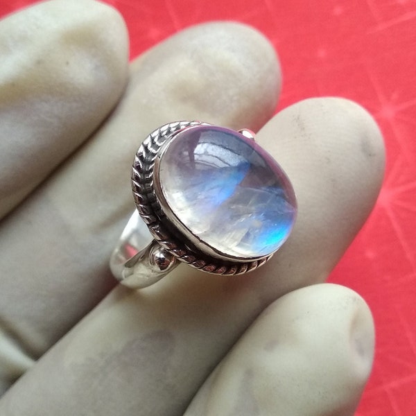 Boho Rainbow Moonstone Ring, 925 Silver Ring, Promise ring, Artisan ring, Dainty ring, promises ring, Statement Ring, 925 oval stone ring