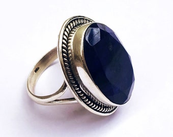 Artisan Sterling Silver Sapphire Ring: Boho Gemstone Jewelry