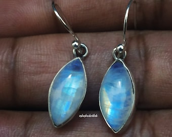 Boho Rainbow Moonstone Earrings: 925 Sterling Silver Dangle Earrings