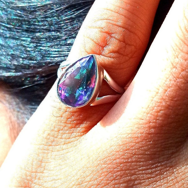 Bague Mystic Topaz, bague en argent sterling 925%, bague de couleur arc-en-ciel, bague unique, bague de style vintage, bague délicate, bague