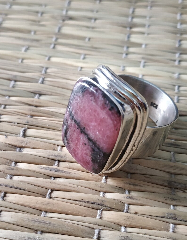 Rhodonite ring 925 solid silver ring pink stone ring image 8
