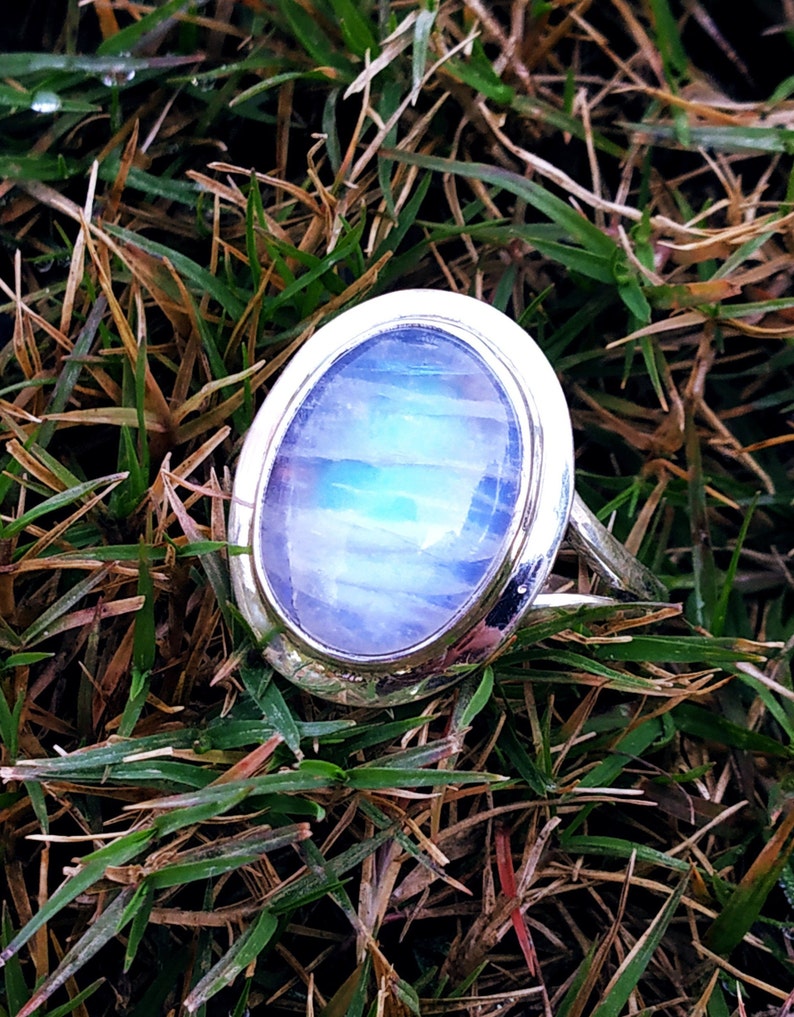 Moonstone ring, 925 silver ring, Promise ring, healing crystal ring, Boho Statement Ring, Oval stone ring, Rainbow Moonstone Jewelry, Hippie image 1