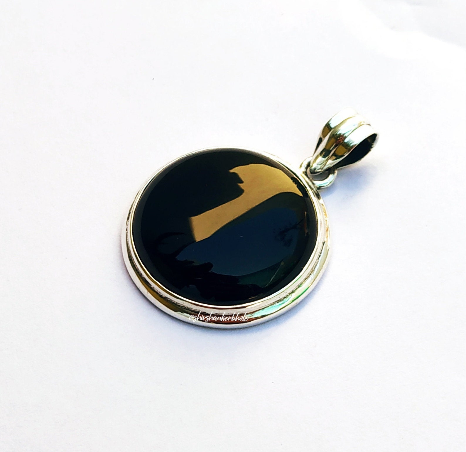 Black Onyx Pendant 92.5 silver pendant Round stone pendant Etsy