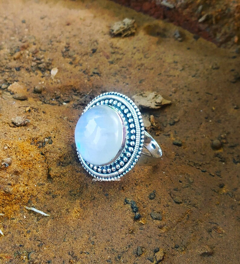 Moonstone Ring 92.5 Silver ring Blue Flash Stone ring Etsy