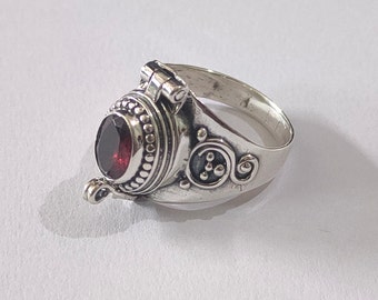 Garnet Box Ring, 92.5% silver Ring, Compartment Box Ring, Red Stone ring,Pill Box Ring,Amethyst Stone Ring,Storage Box Ring, Christmas Gifts