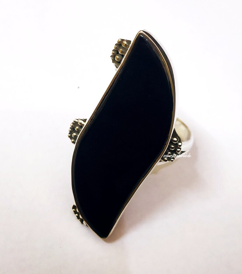 Boho Black onyx ring 92.5% silver ring Black Onyx jewelry image 1