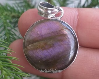 Handmade Sterling Silver Purple Labradorite Pendant: Boho Necklace