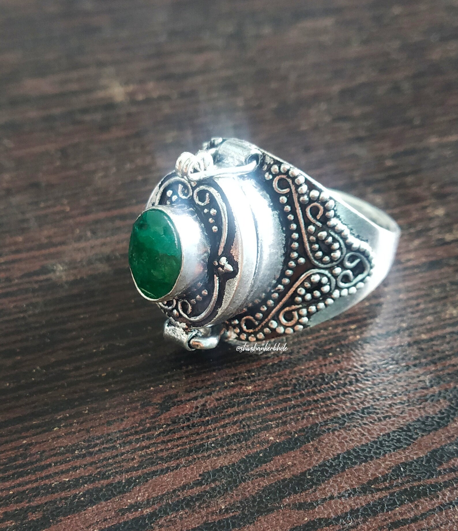 Emerald Ring 92.5% Silver Ring Green Stone Ring Poison Box | Etsy