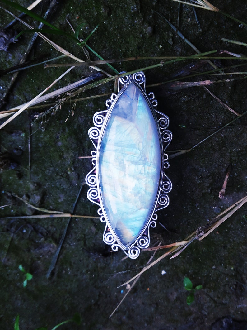 Boho Moonstone ring 925 sterling silver ring Big eye shape image 0