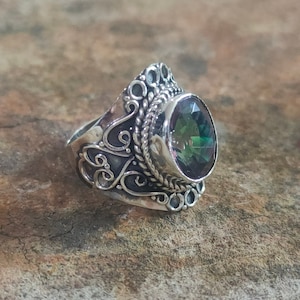 Mystic Topaz ring, 925% silver ring, Rainbow stone ring, Dainty ring, vintage style ring,Delicate ring,Gypsy bohemian ring,Boho wedding ring image 2