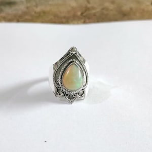 Ethiopian opal Ring, 92.5% Silver Ring, Handmade Ring, Oval Stone Ring, Genuine Ethiopian opal, Statement Ring, Wide Band Ring,Opal Jewelry image 7