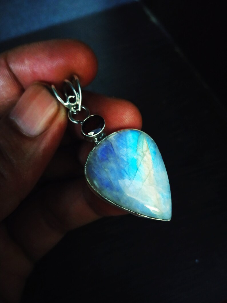 Rainbow Moonstone Pendant 925% Sterling Silver Pendant image 0