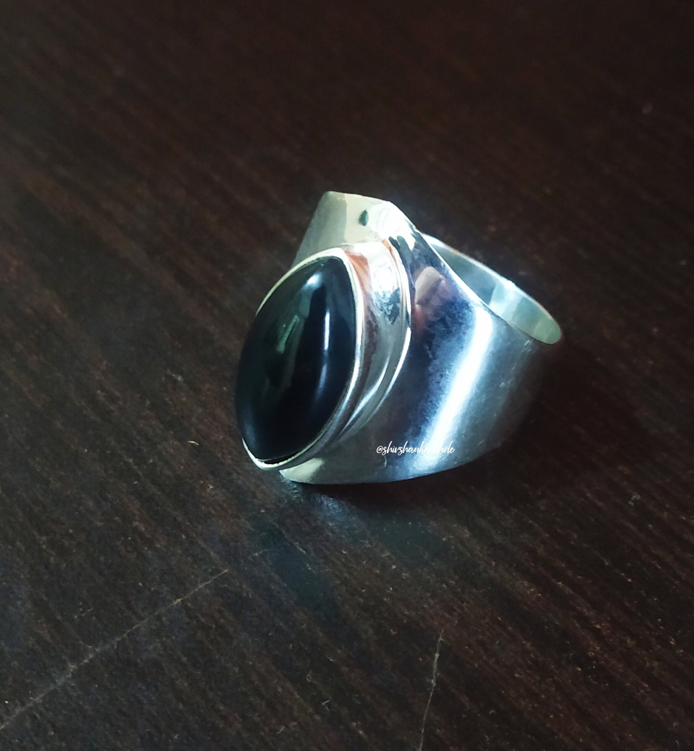 Black Onyx Ring 92.5% Silver Ring Wide Band Ring Eye Shape | Etsy