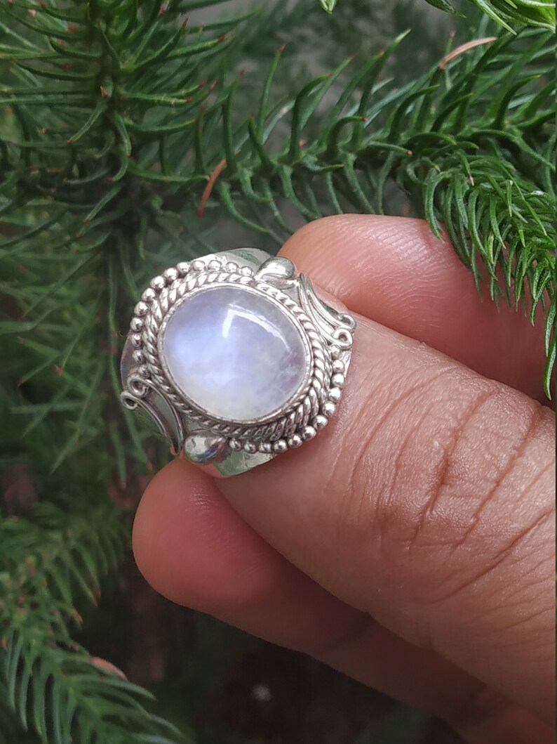 Rainbow Moonstone Ring 92.5 % Sterling Silver June image 0