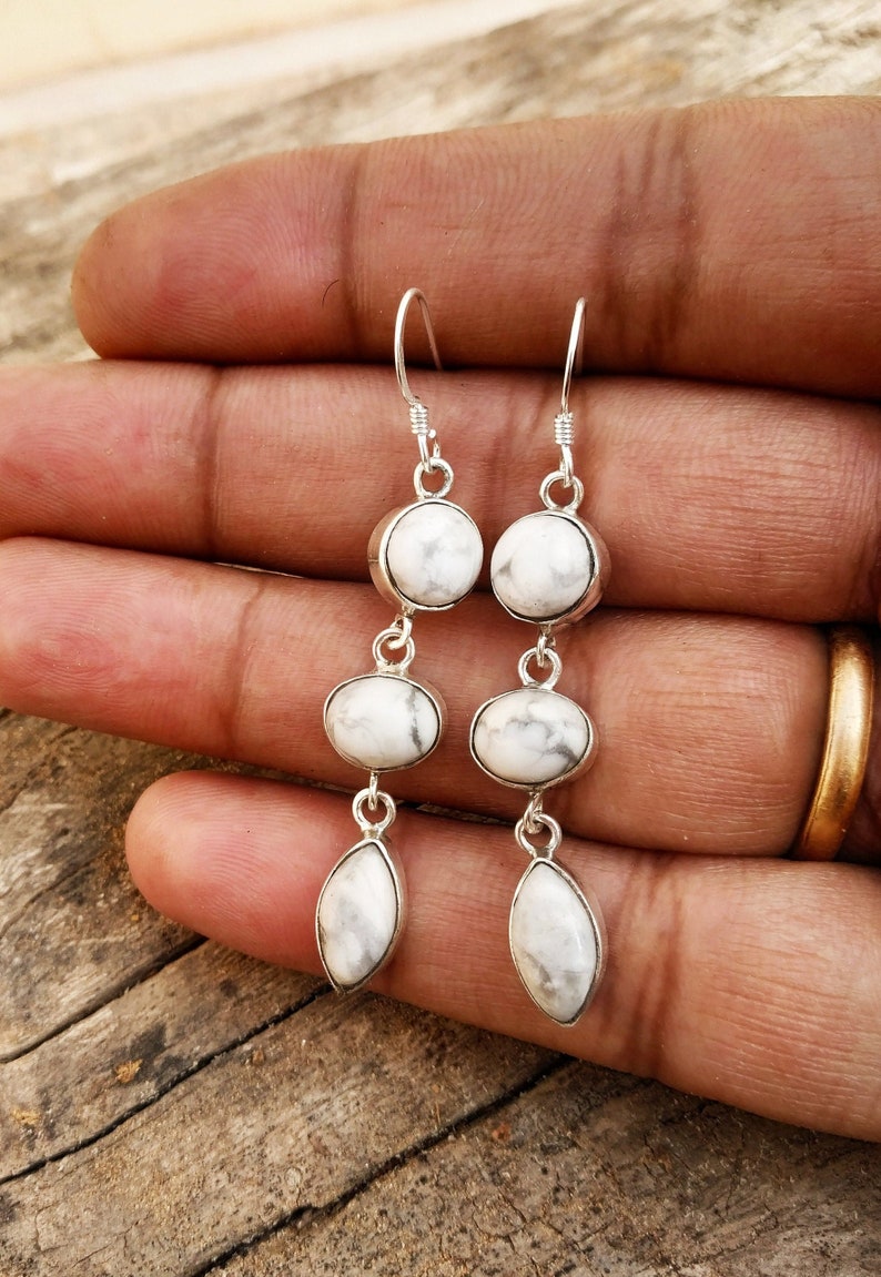 Howlite Earrings 925 silver Long Earrings Dangle Earrings image 0