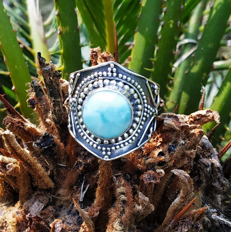 Natural Larimar ring 925 solid silver ring Statement ring image 0