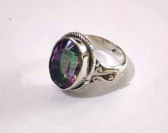 Mystic Topaz ring, 925% silver ring, Rainbow stone ring, Dainty ring, vintage style ring,Delicate ring,Gypsy bohemian ring,Boho wedding ring