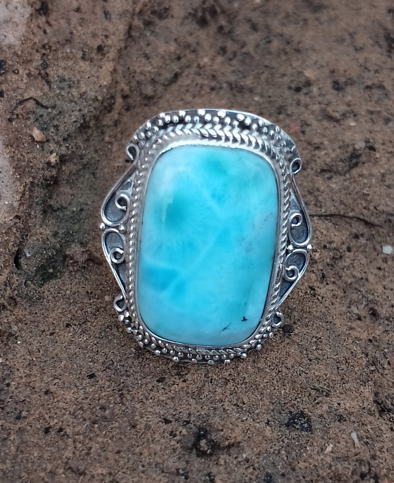 •LARIMAR - MEDIUM SOFT RECTANGLE• silver ring (size 8)