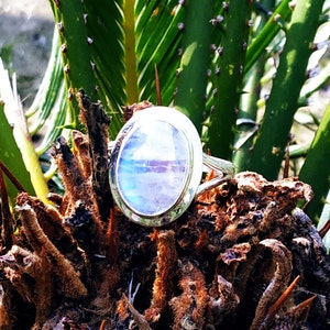 Moonstone ring, 925 silver ring, Promise ring, healing crystal ring, Boho Statement Ring, Oval stone ring, Rainbow Moonstone Jewelry, Hippie image 3
