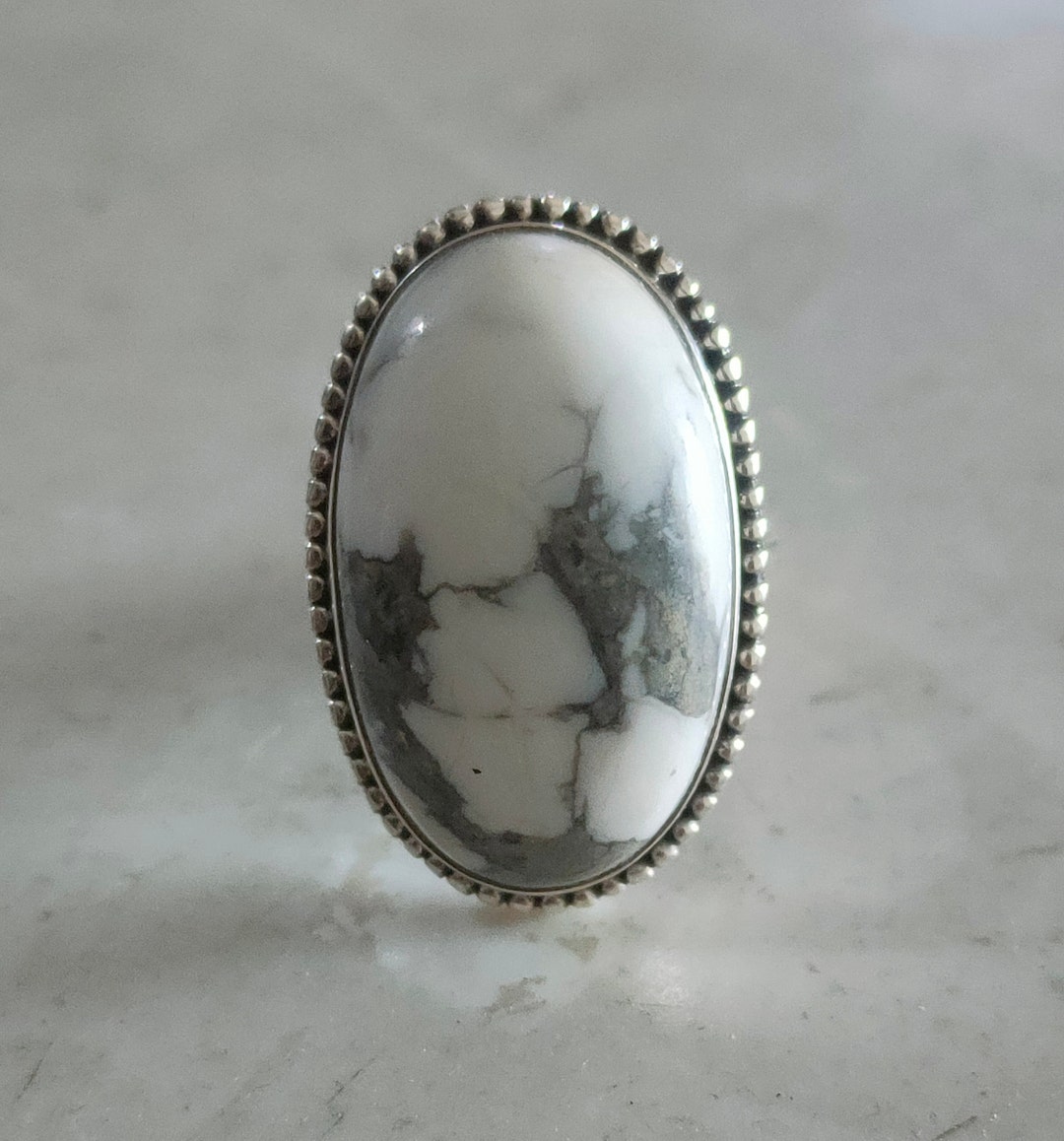 White Howlite Ring: Oval Sterling Silver Artisan Ring - Etsy