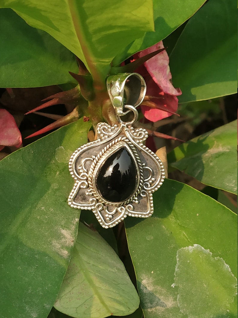 Black Onyx pendant 92.5 silver pendant Oxidized pendant image 0