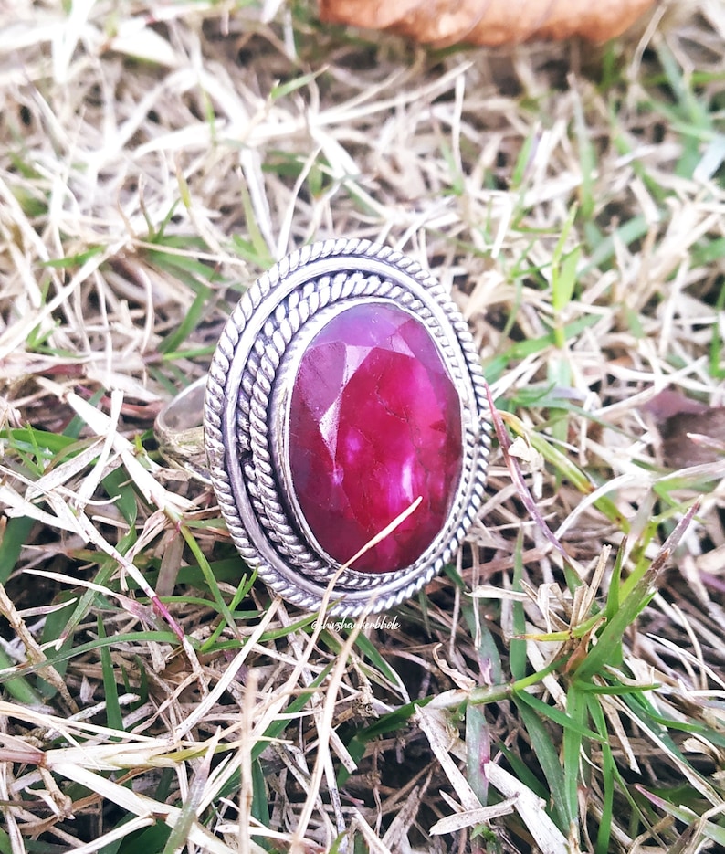 Ruby Ring 925 Solid silver ring Red Stone ring Boho image 0