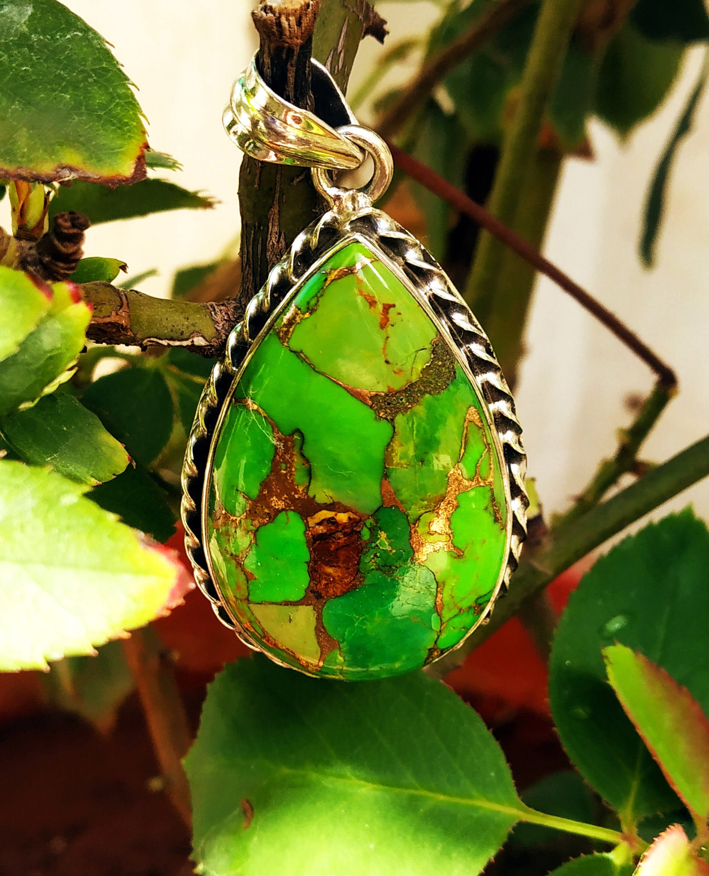 Green Turquoise Pendant 92.5 Silver Pendant Mohave Etsy