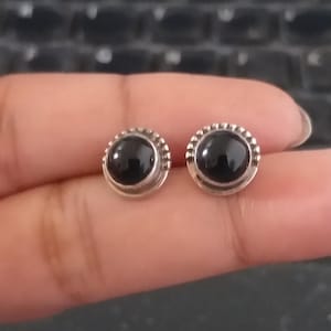 Natural Black Onyx Studs, Round Stone Studs, 92.5% Sterling Silver Studs, Gifts For Her, Birthday Gifts For Daughter/her/mom/wife/grandma