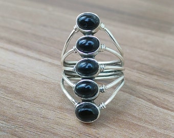 Natural Black Onyx ring,92.5 silver ring, Oval stone ring,Boho Statement Ring,Black onyx Jewelry,One of a kind ring,Long Silver & stone Ring