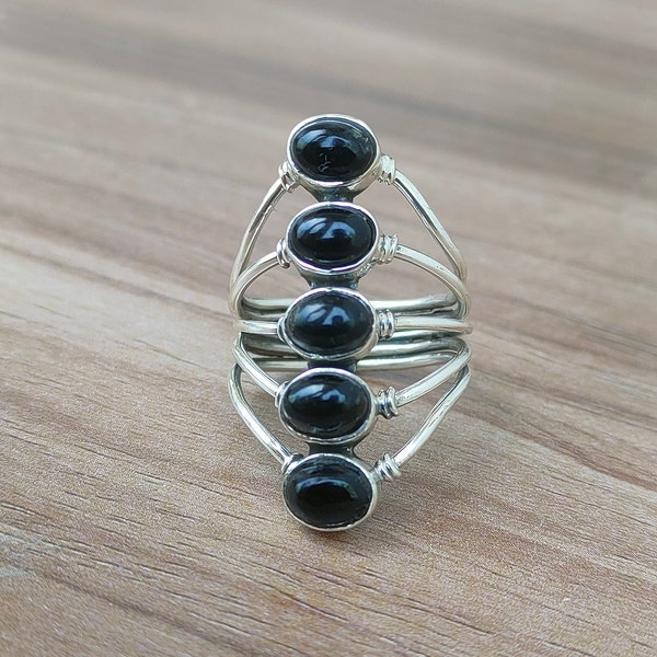 Natural Black Onyx ring,92.5 silver ring, Oval stone ring,Boho Statement Ring,Black onyx Jewelry,One of a kind ring,Long Silver & stone Ring