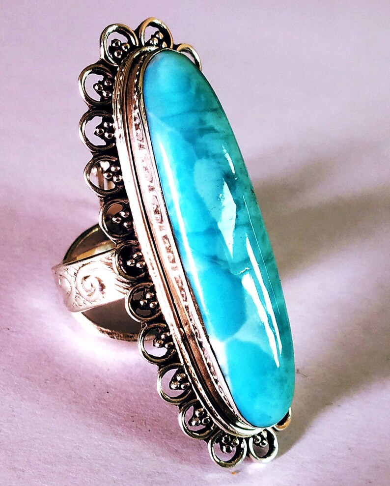 Larimar Ring 92.5% Silver Ring Larimar Long ring Dominican image 2