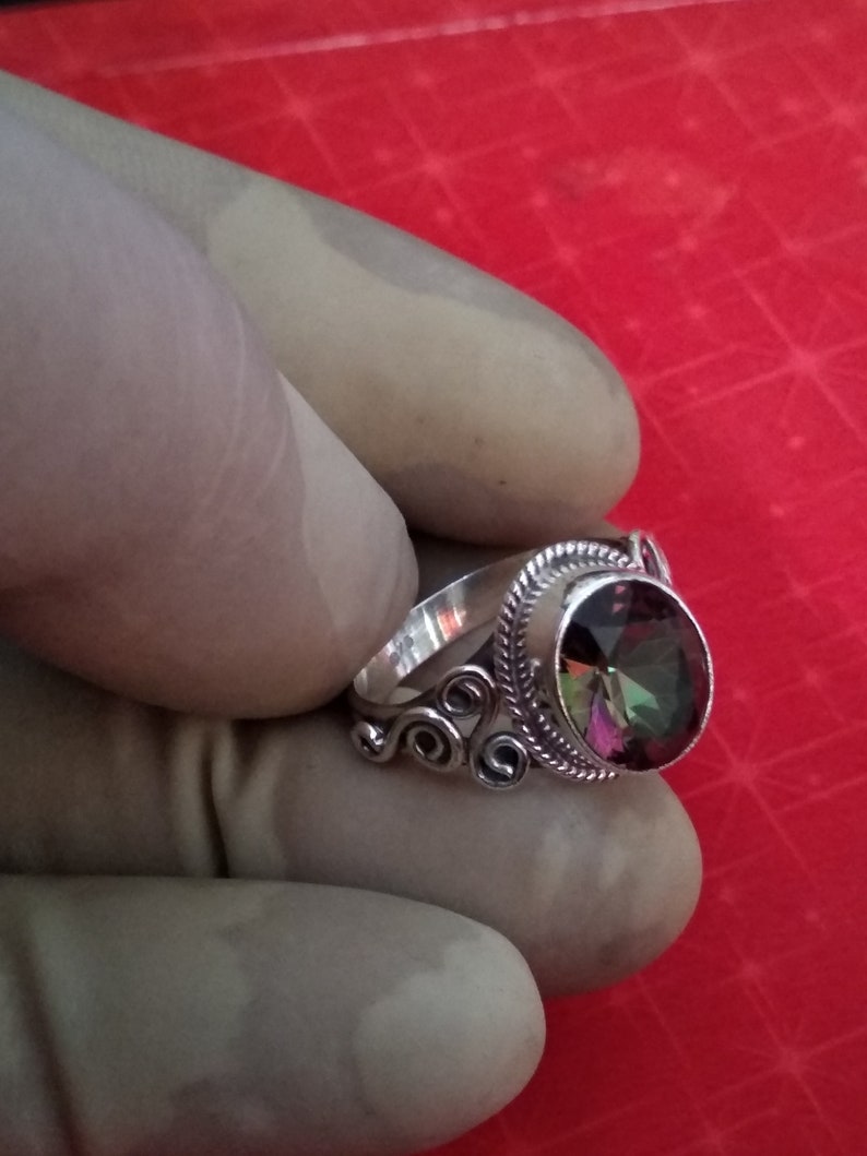 Mystic Topaz ring 92.5% silver ring Rainbow Topaz Ring image 0
