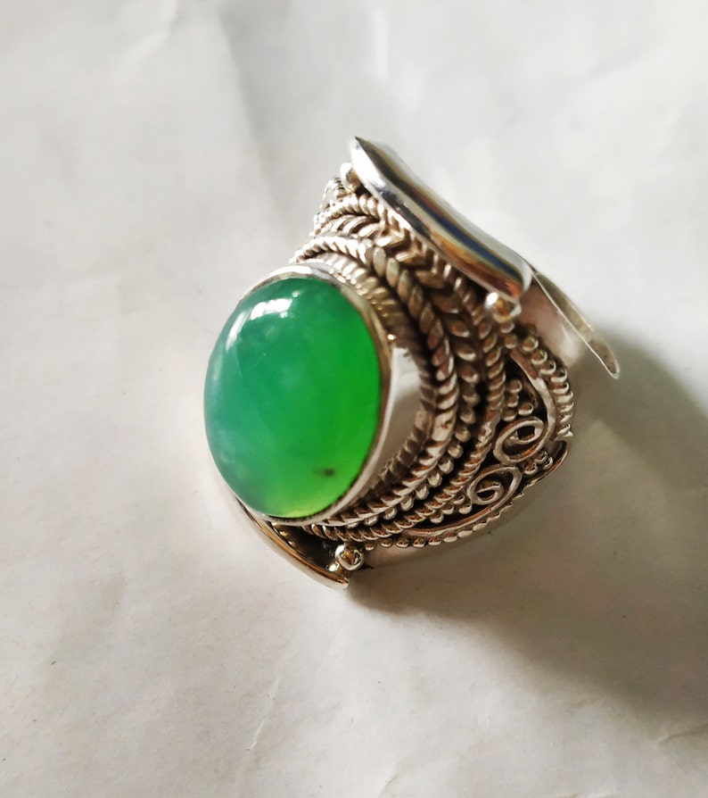 Green onyx ring 92.5% sterling silver ring Handcrafted ring image 1
