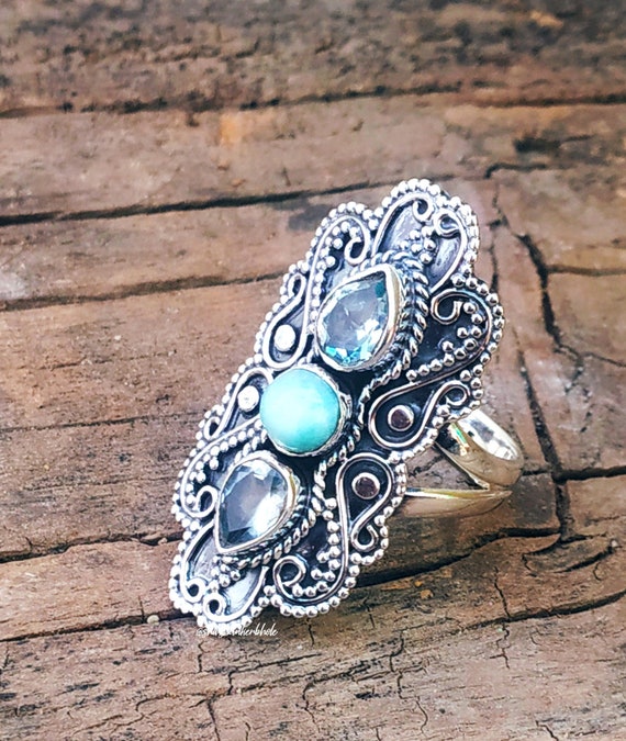 Larimar Ring92.5% Silver Ring Sky Stone Ring Handcrafted | Etsy