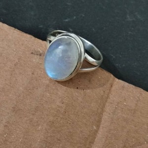 Moonstone ring, 925 silver ring, Promise ring, healing crystal ring, Boho Statement Ring, Oval stone ring, Rainbow Moonstone Jewelry, Hippie image 9