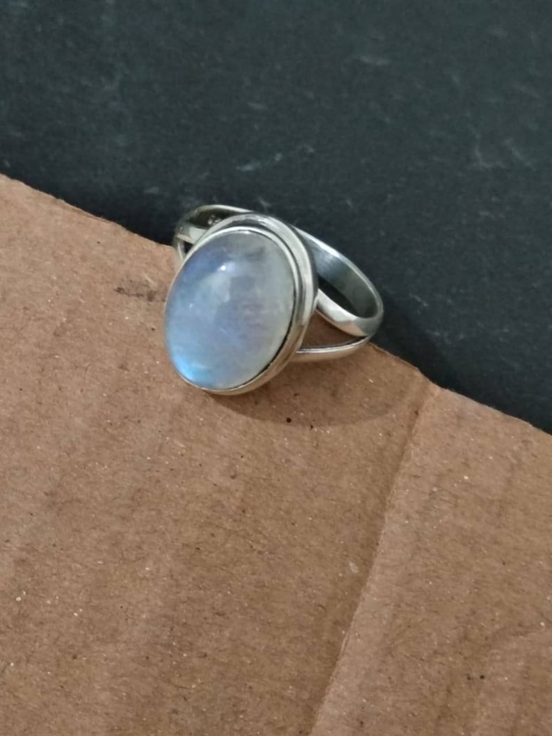 Moonstone ring, 925 silver ring, Promise ring, healing crystal ring, Boho Statement Ring, Oval stone ring, Rainbow Moonstone Jewelry, Hippie image 9