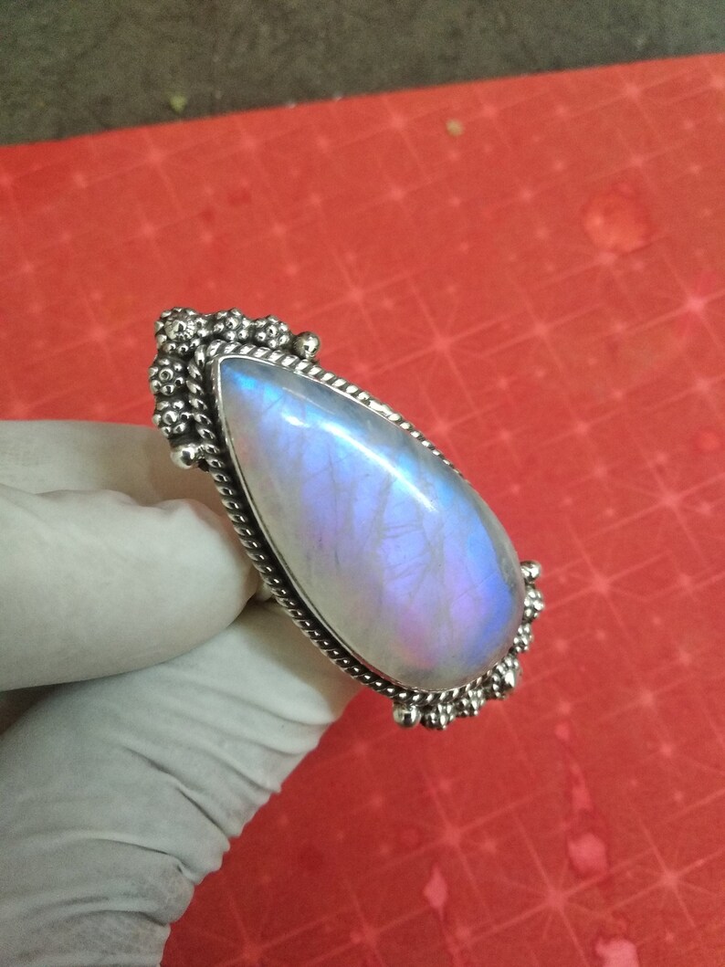 Rainbow Moonstone ring 925 silver ring Blue Fire moonstone image 0