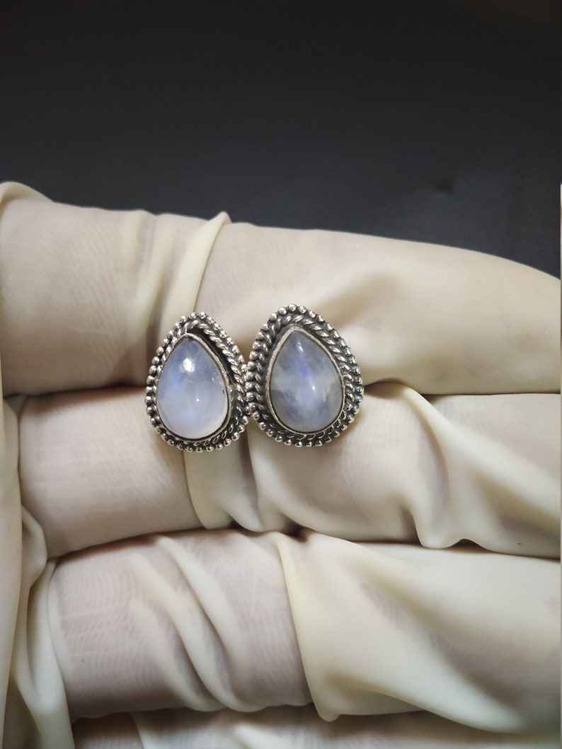 Rainbow Moonstone Earring 925 Sterling Silver Stud image 0