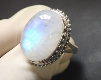 Rainbow Moonstone Ring: Handmade 925 Sterling Silver, June Birthstone