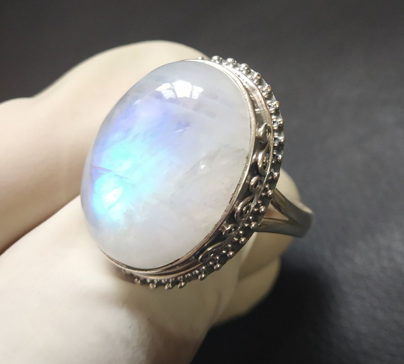 Rainbow Moonstone Ring 92.5 % Sterling Silver June Birthstone image 0