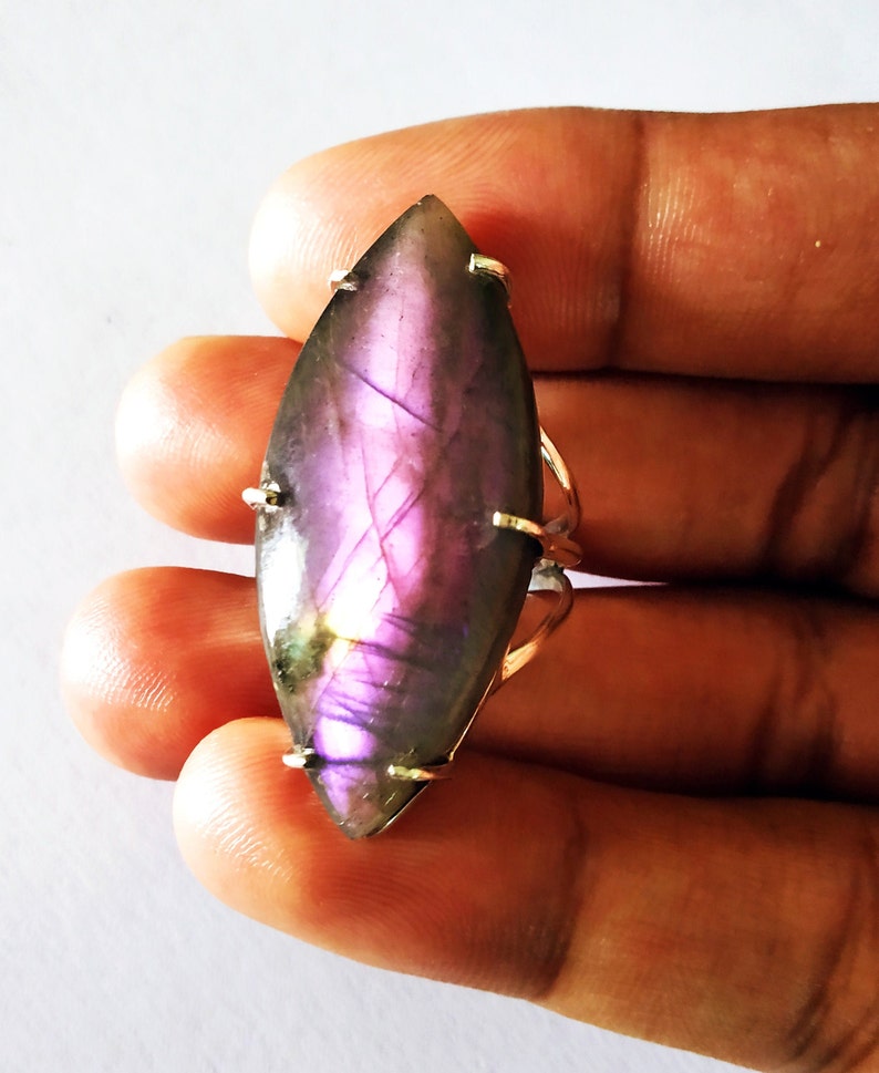 Purple Labradorite Ring Sterling Silver Ring Eye Shape ring image 6