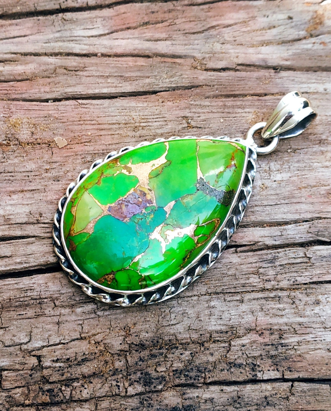 Green Turquoise Pendant 92.5% Silver Pendant Mohave - Etsy