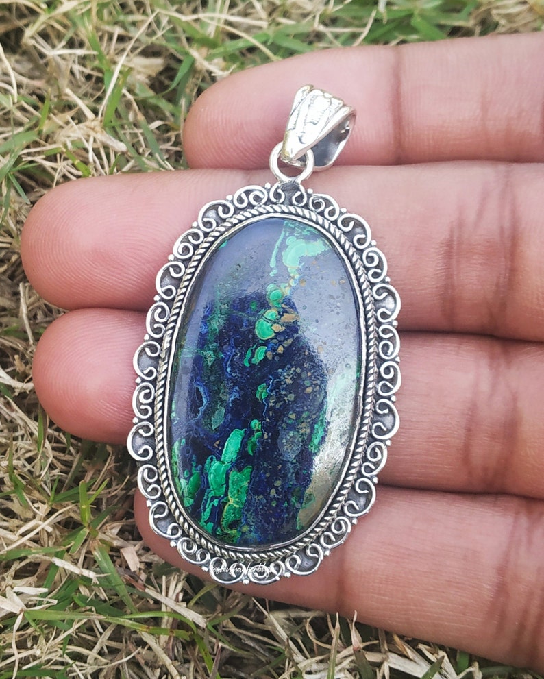 Azurite Malachite pendant 92.5 Silver Pendant Blue & Green image 7