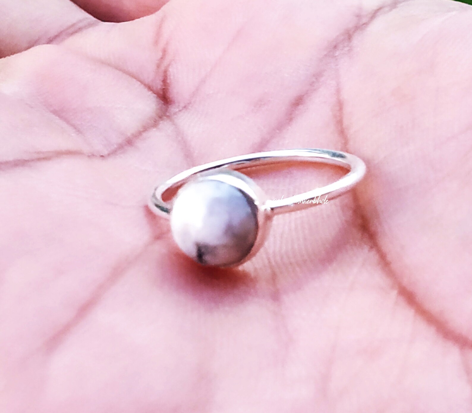 Tiny Howlite Ring Small Stone ring 92.5 silver ring White Etsy