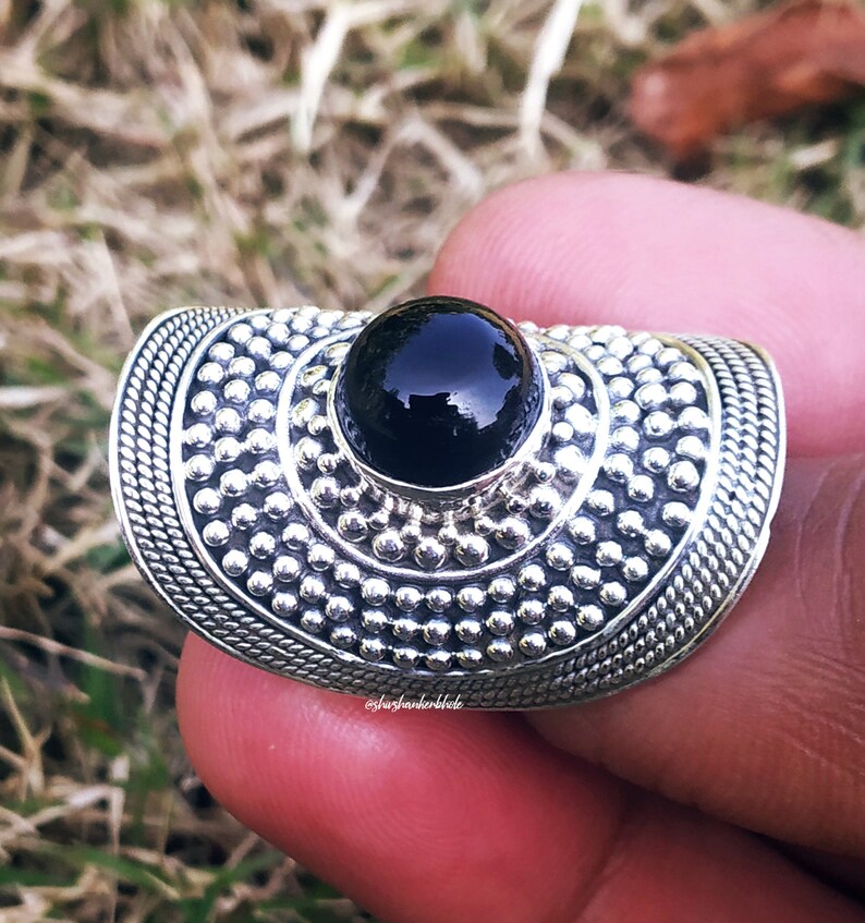 Black Onyx Ring 92.5% solid Silver ring Designer ring Long image 2